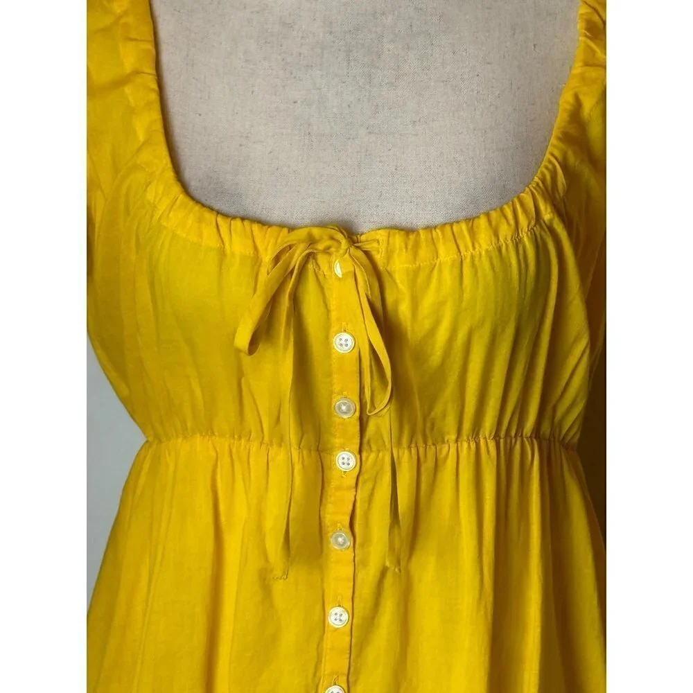 J Crew Dress Women XXS Yellow NWT Cotton Voile Tiered Button Front Beach‎ Boho